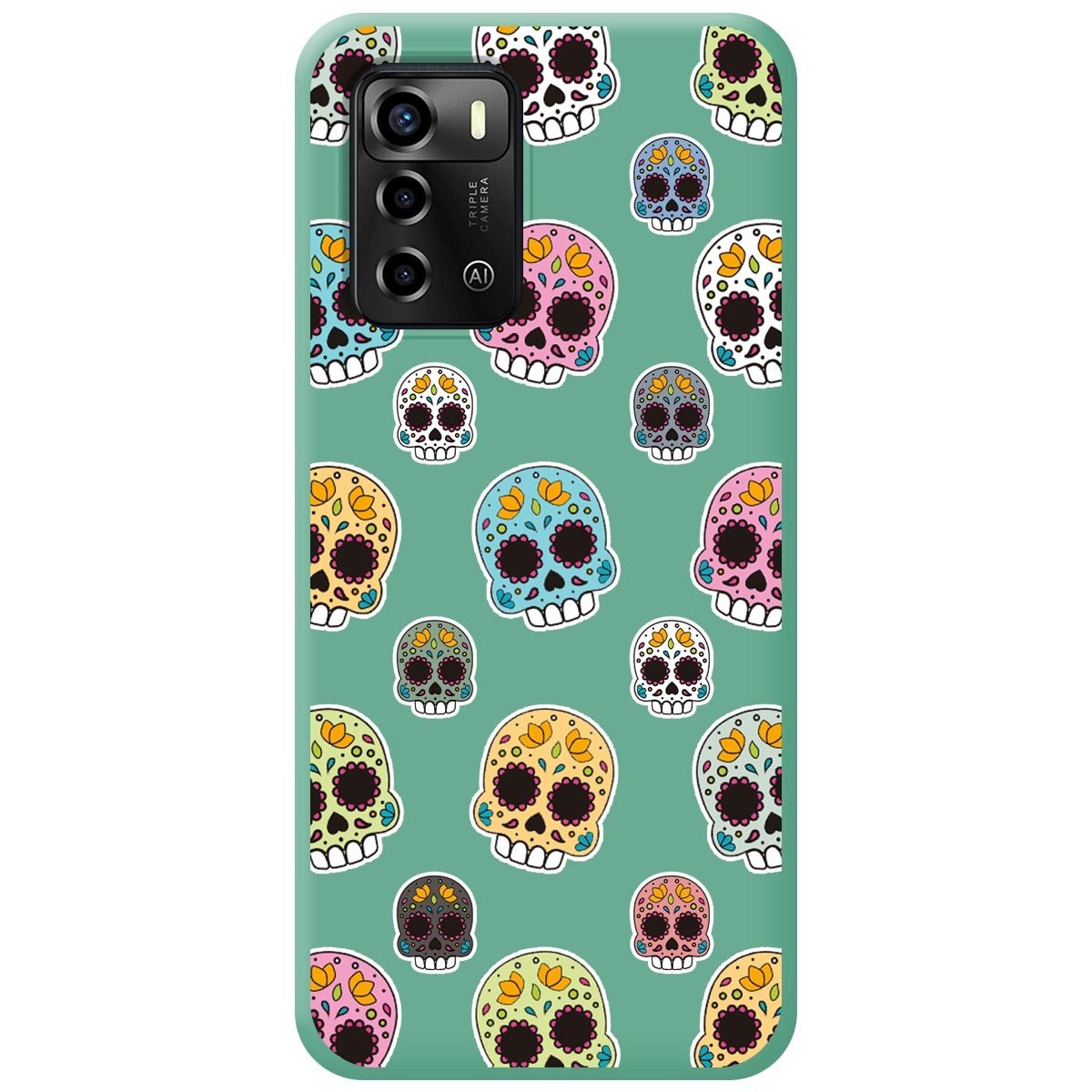 Funda Silicona Líquida Verde para ZTE Blade A72 diseño Catrina Dibujos
