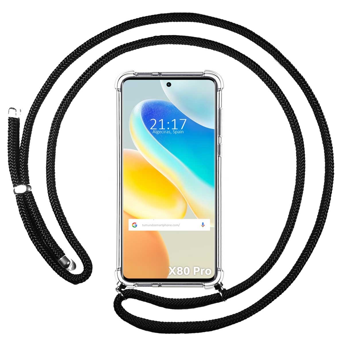 Funda Colgante Transparente para Vivo X80 Pro 5G con Cordon Negro