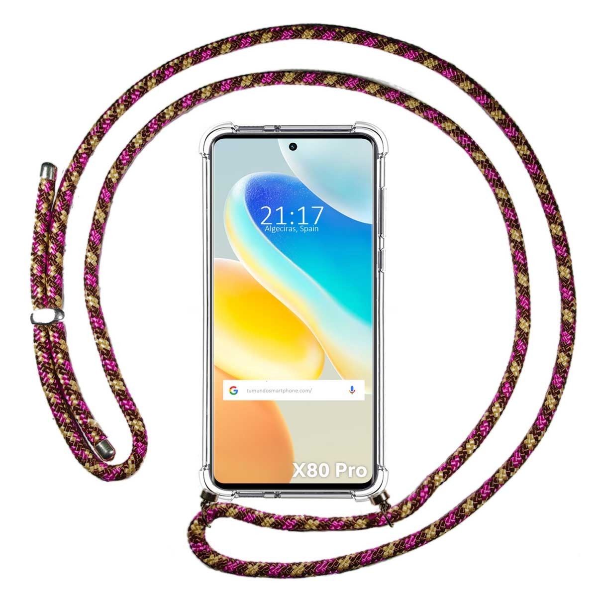 Funda Colgante Transparente para Vivo X80 Pro 5G con Cordon Rosa / Dorado