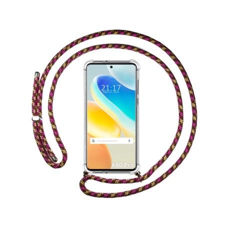 Funda Colgante Transparente para Vivo X80 Pro 5G con Cordon Rosa / Dorado