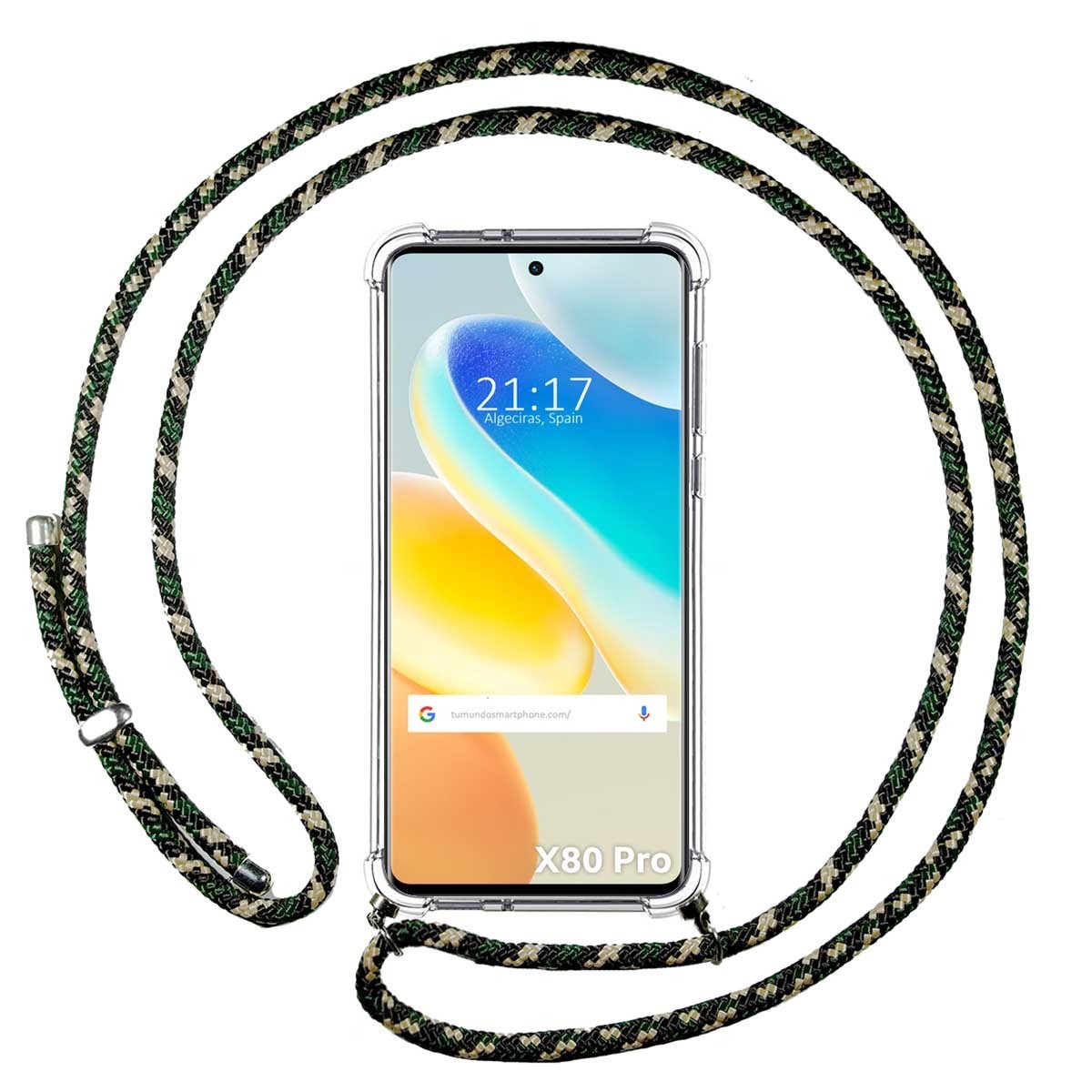 Funda Colgante Transparente para Vivo X80 Pro 5G con Cordon Verde / Dorado