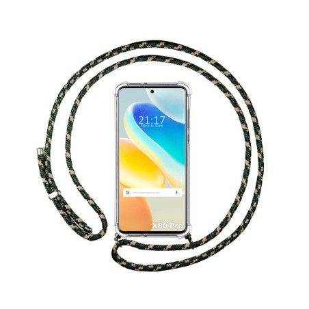 Funda Colgante Transparente para Vivo X80 Pro 5G con Cordon Verde / Dorado