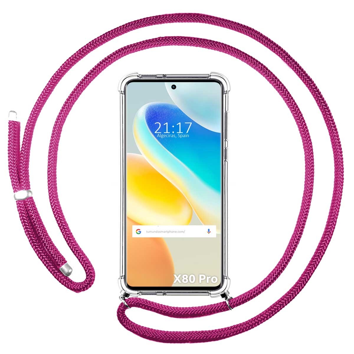 Funda Colgante Transparente para Vivo X80 Pro 5G con Cordon Rosa Fucsia