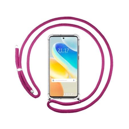 Funda Colgante Transparente para Vivo X80 Pro 5G con Cordon Rosa Fucsia