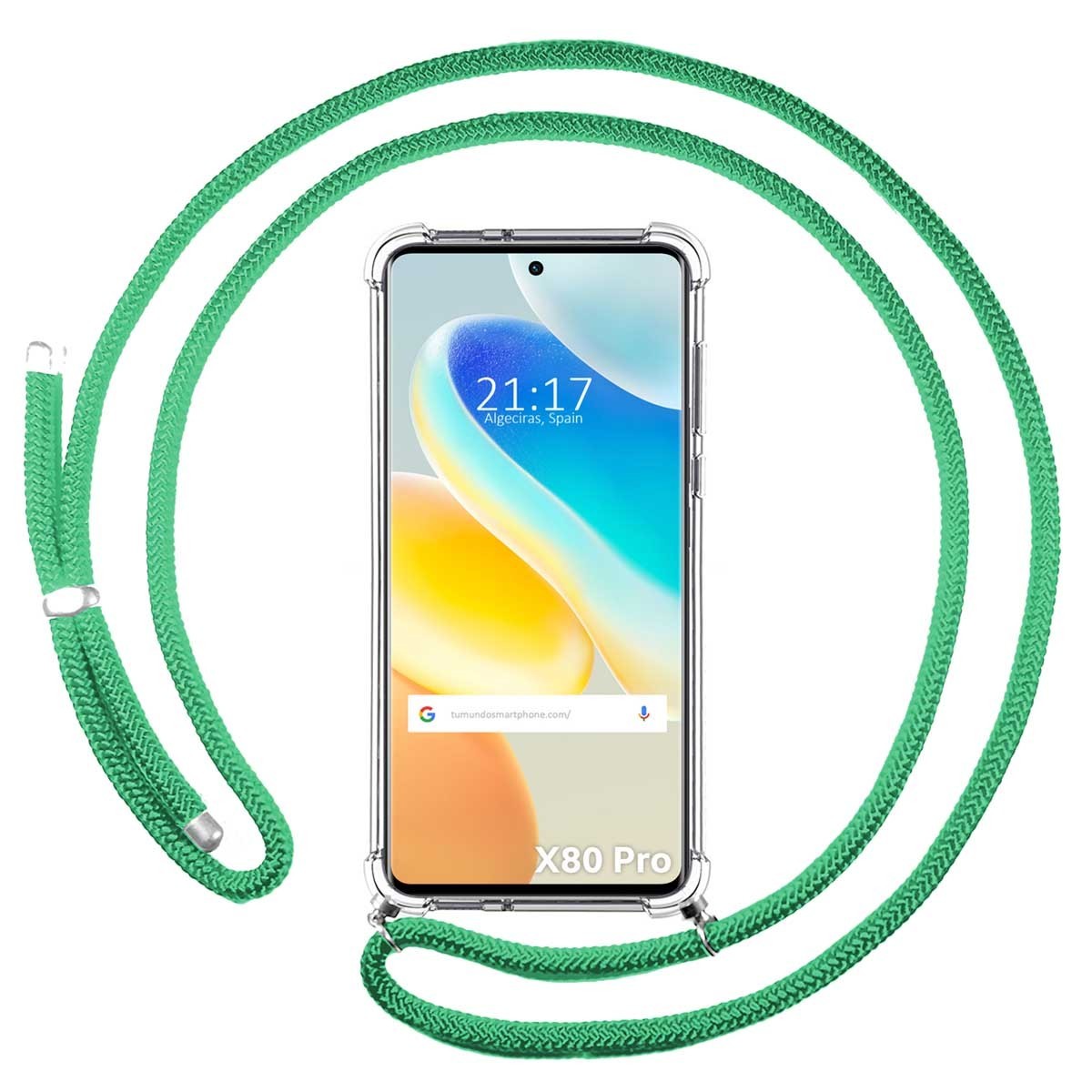 Funda Colgante Transparente para Vivo X80 Pro 5G con Cordon Verde Agua