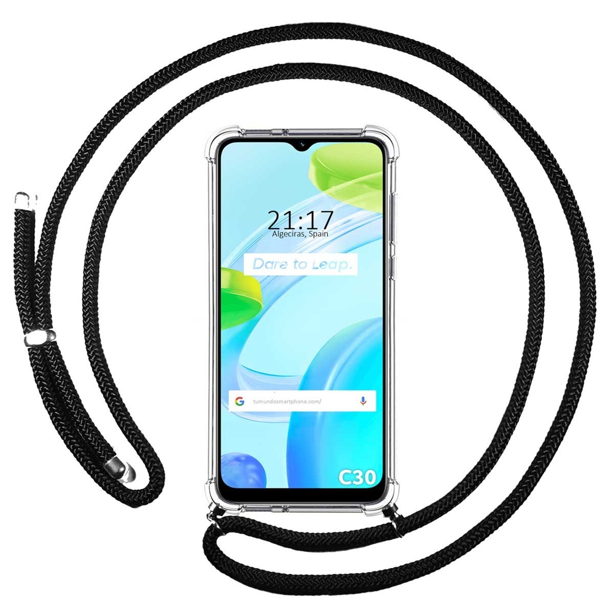 Funda Colgante Transparente para Realme C30 con Cordon Negro