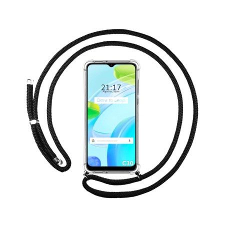 Funda Colgante Transparente para Realme C30 con Cordon Negro
