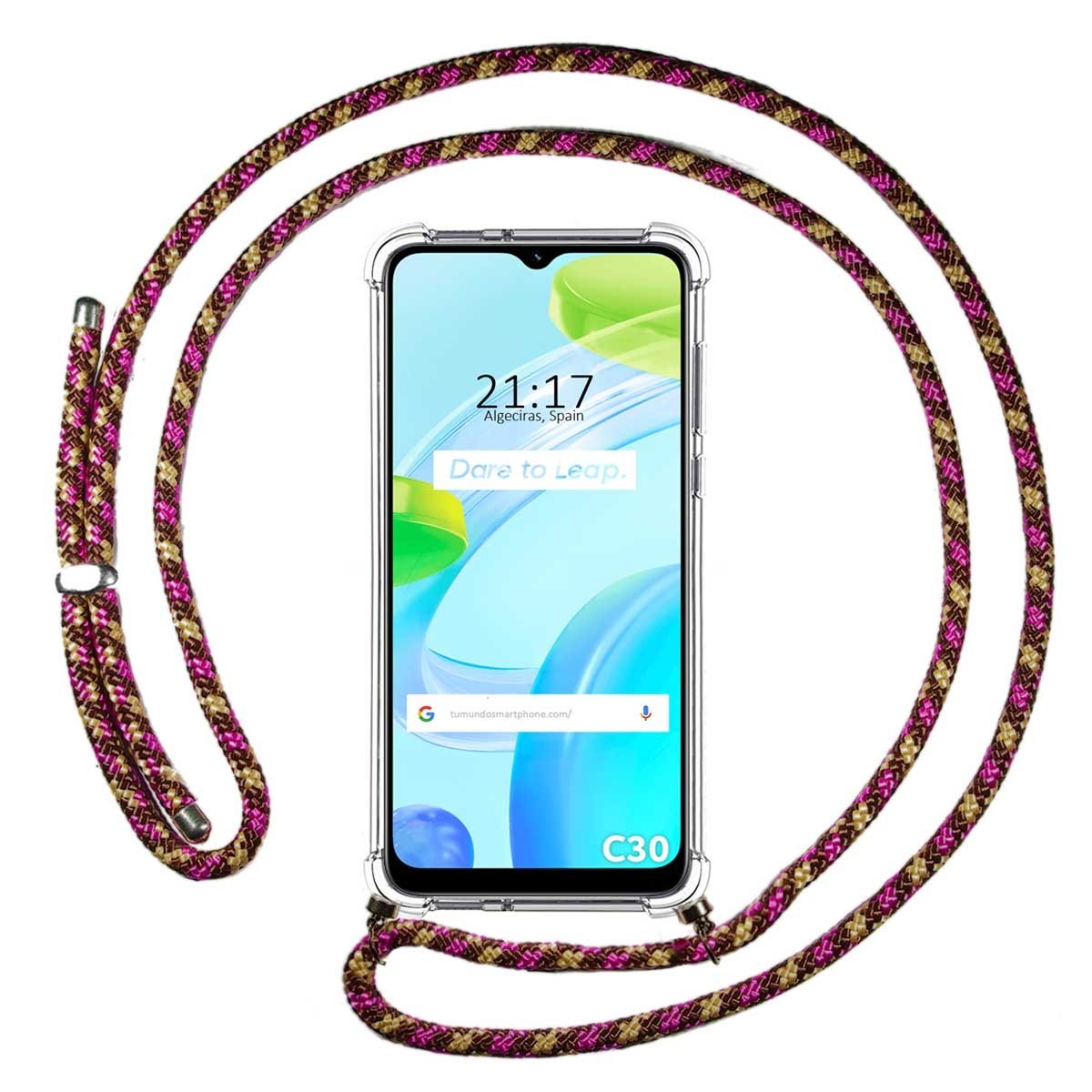 Funda Colgante Transparente para Realme C30 con Cordon Rosa / Dorado