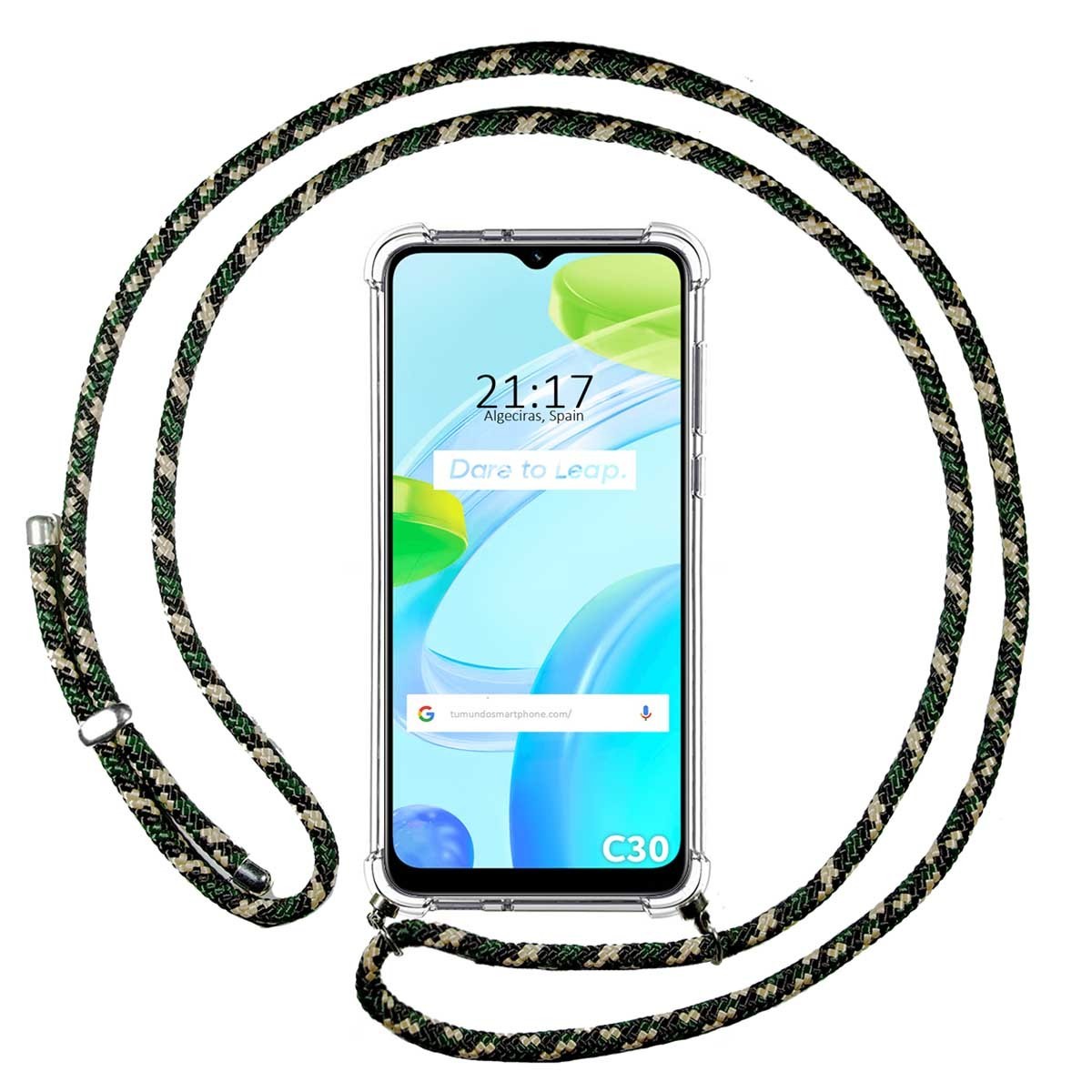 Funda Colgante Transparente para Realme C30 con Cordon Verde / Dorado