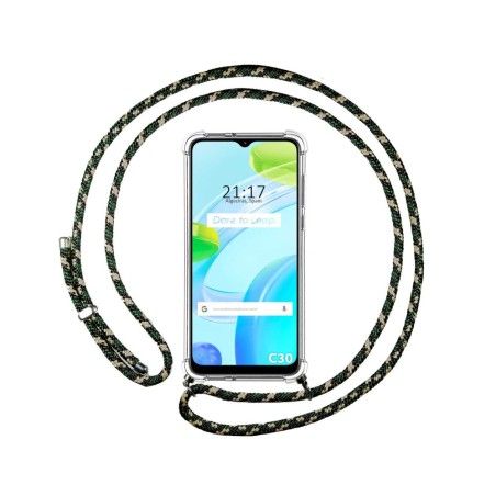 Funda Colgante Transparente para Realme C30 con Cordon Verde / Dorado