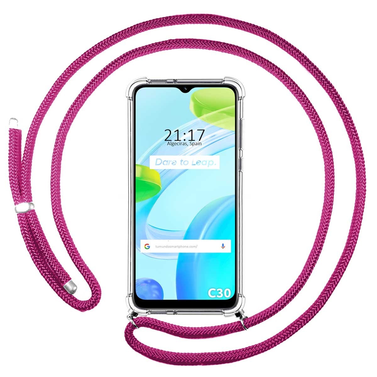 Funda Colgante Transparente para Realme C30 con Cordon Rosa Fucsia