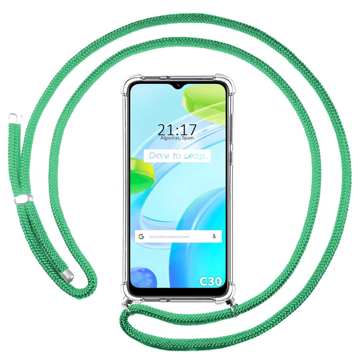 Funda Colgante Transparente para Realme C30 con Cordon Verde Agua