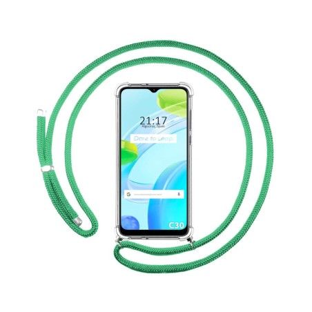 Funda Colgante Transparente para Realme C30 con Cordon Verde Agua