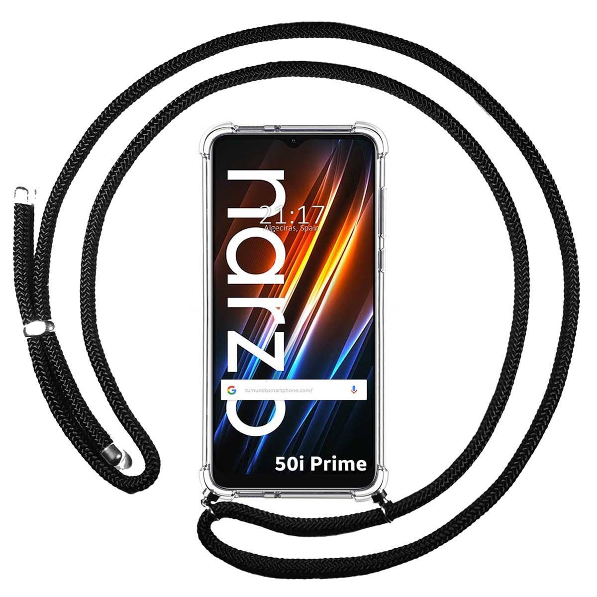 Funda Colgante Transparente para Realme Narzo 50i Prime con Cordon Negro