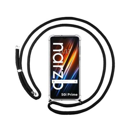 Funda Colgante Transparente para Realme Narzo 50i Prime con Cordon Negro