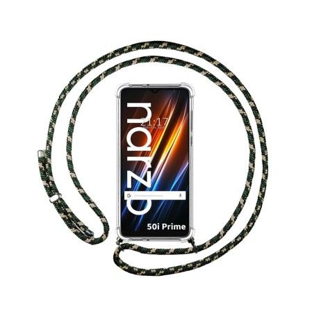 Funda Colgante Transparente para Realme Narzo 50i Prime con Cordon Verde / Dorado