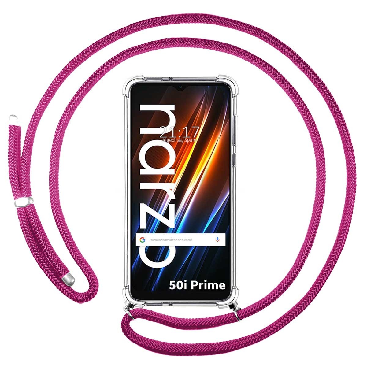 Funda Colgante Transparente para Realme Narzo 50i Prime con Cordon Rosa Fucsia