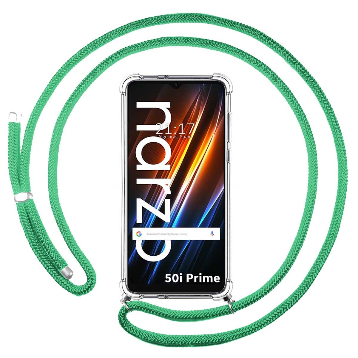 Funda Colgante Transparente para Realme Narzo 50i Prime con Cordon Verde Agua