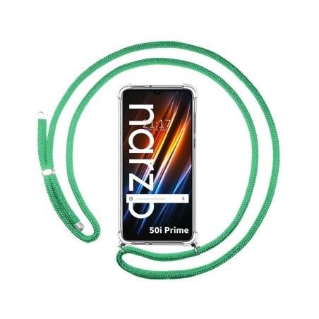 Funda Colgante Transparente para Realme Narzo 50i Prime con Cordon Verde Agua