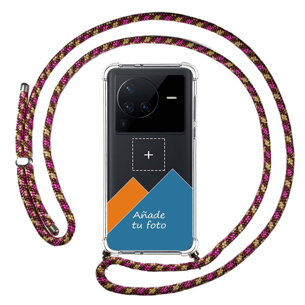 Personaliza tu Funda Colgante Transparente para Vivo X80 Pro 5G con Cordon Rosa / Dorado Dibujo Personalizada