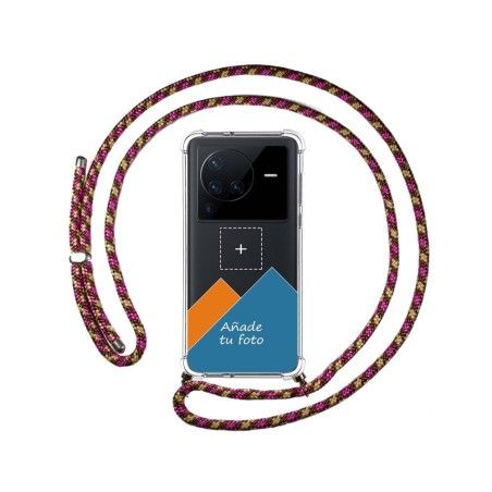 Personaliza tu Funda Colgante Transparente para Vivo X80 Pro 5G con Cordon Rosa / Dorado Dibujo Personalizada