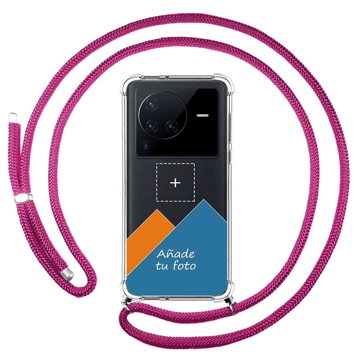 Personaliza tu Funda Colgante Transparente para Vivo X80 Pro 5G con Cordon Rosa Fucsia Dibujo Personalizada