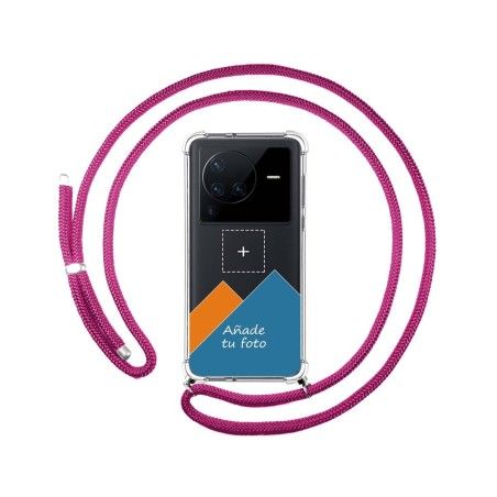 Personaliza tu Funda Colgante Transparente para Vivo X80 Pro 5G con Cordon Rosa Fucsia Dibujo Personalizada
