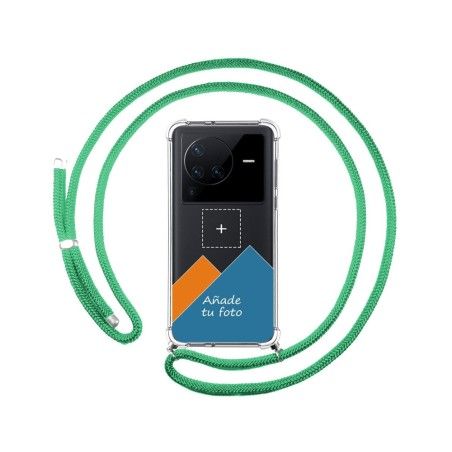 Personaliza tu Funda Colgante Transparente para Vivo X80 Pro 5G con Cordon Verde Agua Dibujo Personalizada