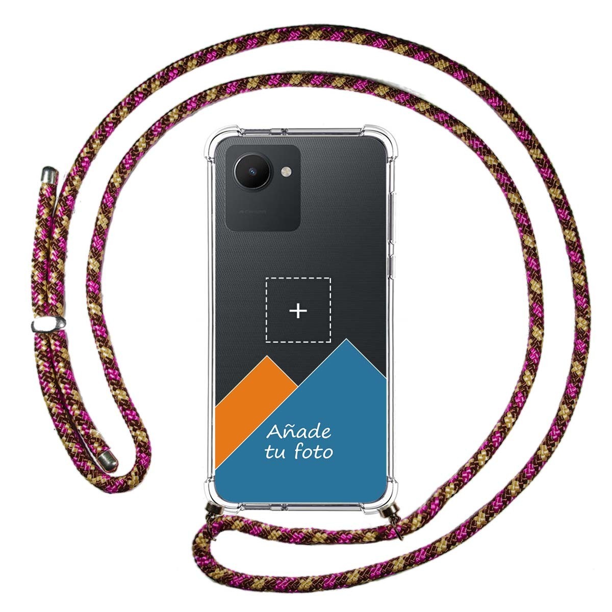 Personaliza tu Funda Colgante Transparente para Realme C30 con Cordon Rosa / Dorado Dibujo Personalizada