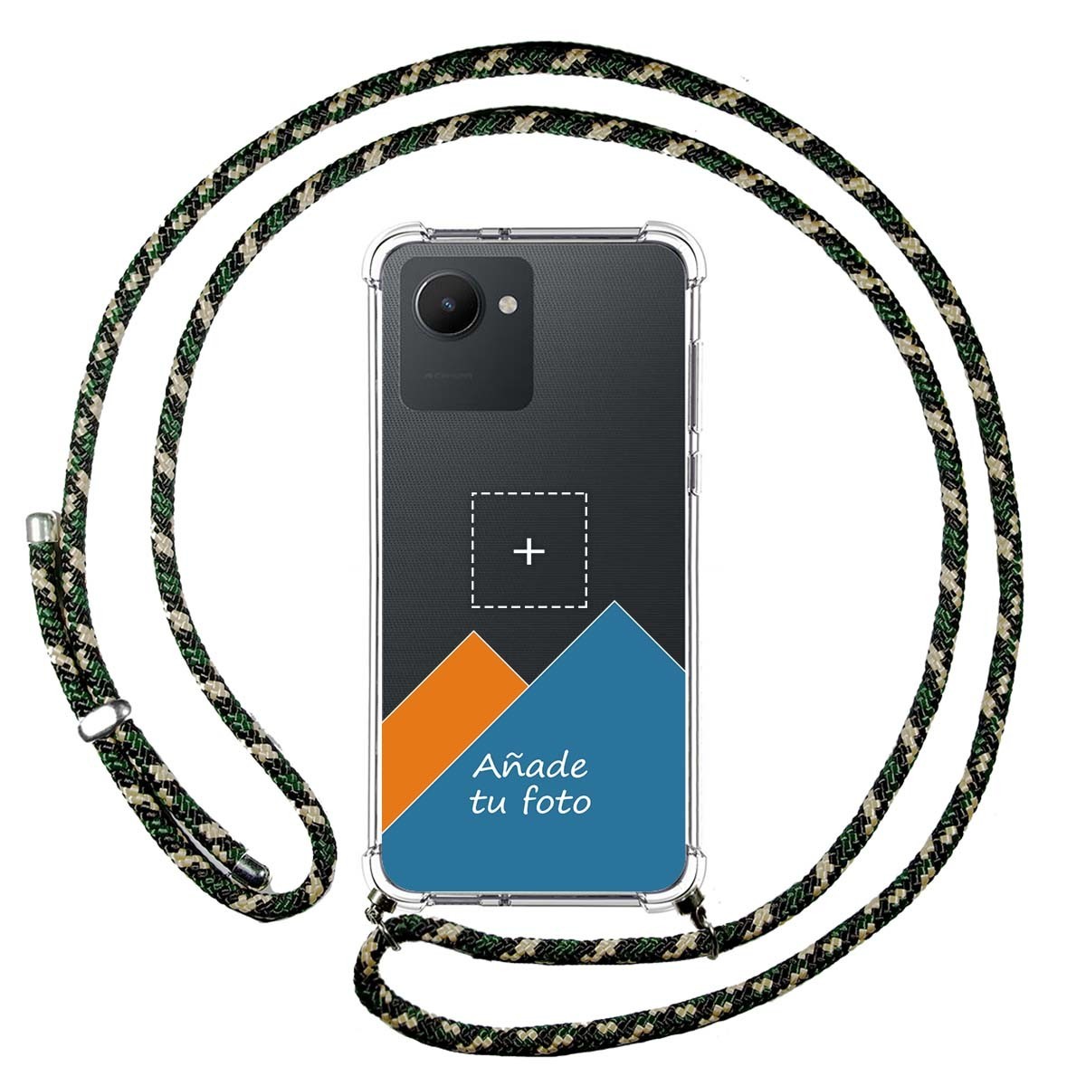 Personaliza tu Funda Colgante Transparente para Realme C30 con Cordon Verde / Dorado Dibujo Personalizada