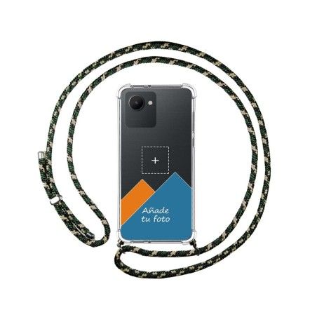 Personaliza tu Funda Colgante Transparente para Realme C30 con Cordon Verde / Dorado Dibujo Personalizada