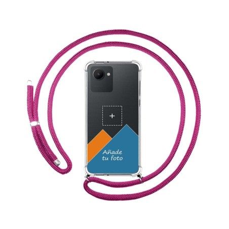 Personaliza tu Funda Colgante Transparente para Realme C30 con Cordon Rosa Fucsia Dibujo Personalizada