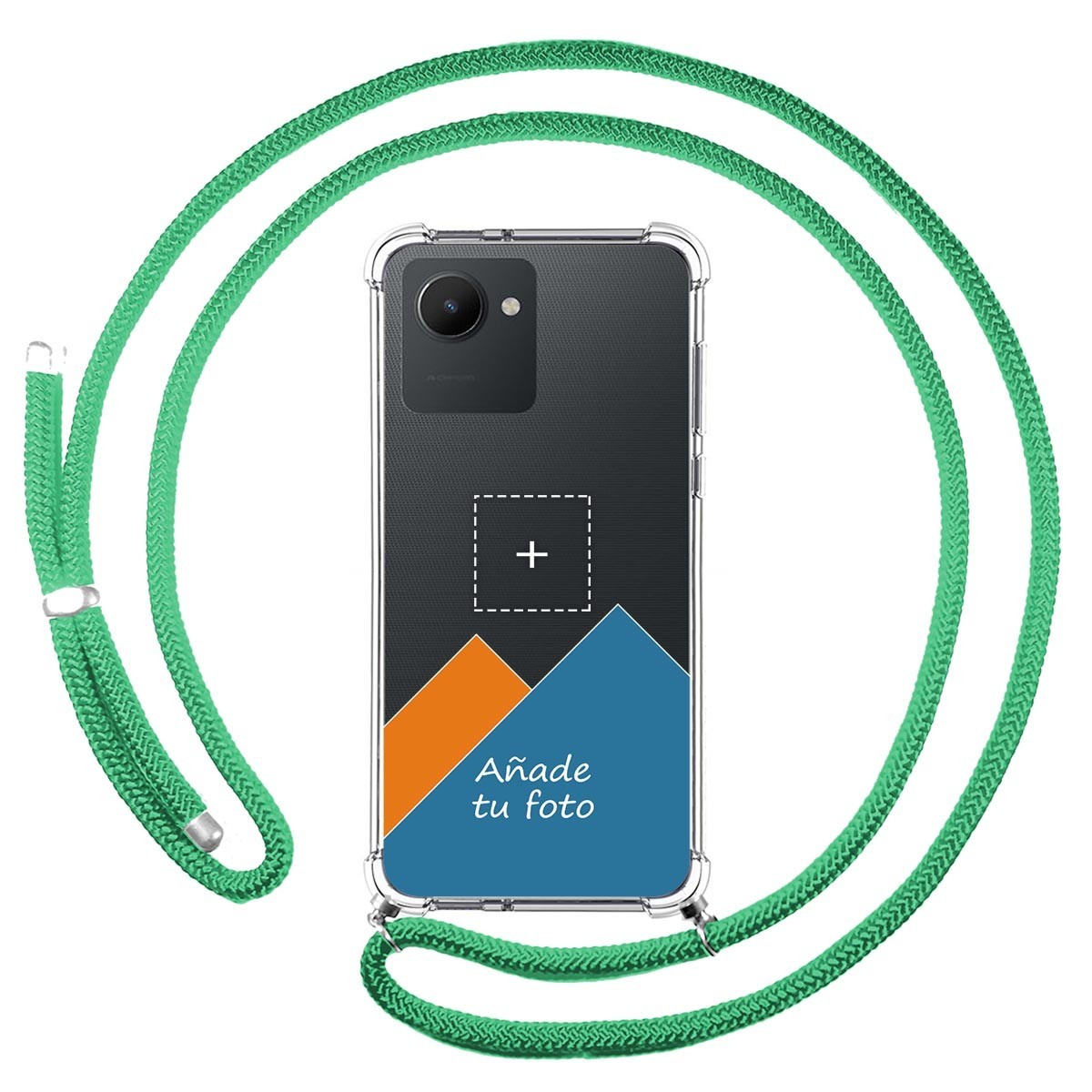 Personaliza tu Funda Colgante Transparente para Realme C30 con Cordon Verde Agua Dibujo Personalizada