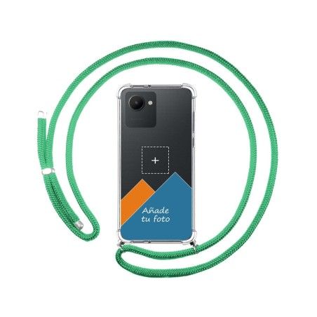 Personaliza tu Funda Colgante Transparente para Realme C30 con Cordon Verde Agua Dibujo Personalizada