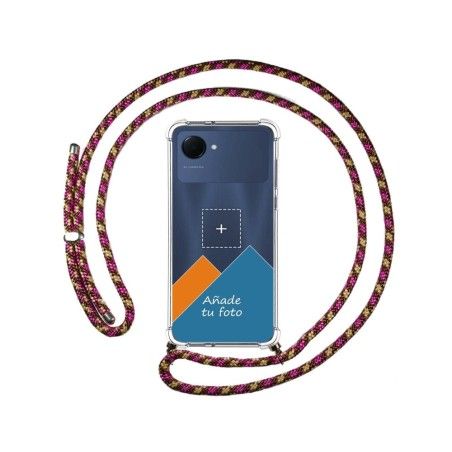 Personaliza tu Funda Colgante Transparente para Realme Narzo 50i Prime con Cordon Rosa / Dorado Dibujo Personalizada