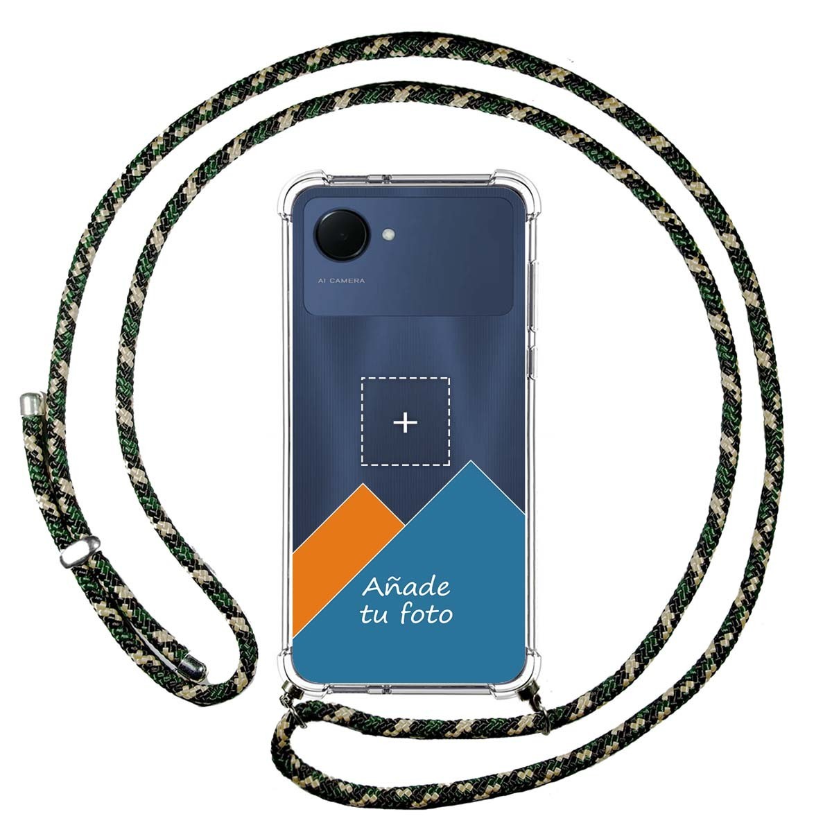 Personaliza tu Funda Colgante Transparente para Realme Narzo 50i Prime con Cordon Verde / Dorado Dibujo Personalizada