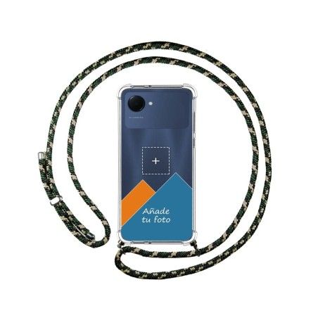Personaliza tu Funda Colgante Transparente para Realme Narzo 50i Prime con Cordon Verde / Dorado Dibujo Personalizada