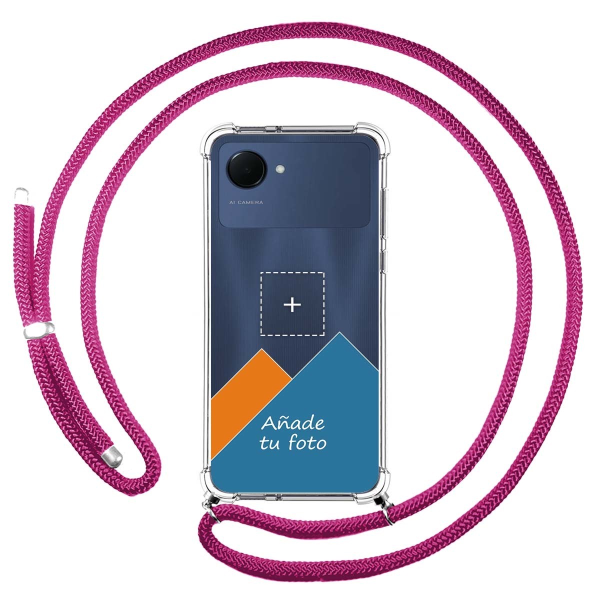 Personaliza tu Funda Colgante Transparente para Realme Narzo 50i Prime con Cordon Rosa Fucsia Dibujo Personalizada