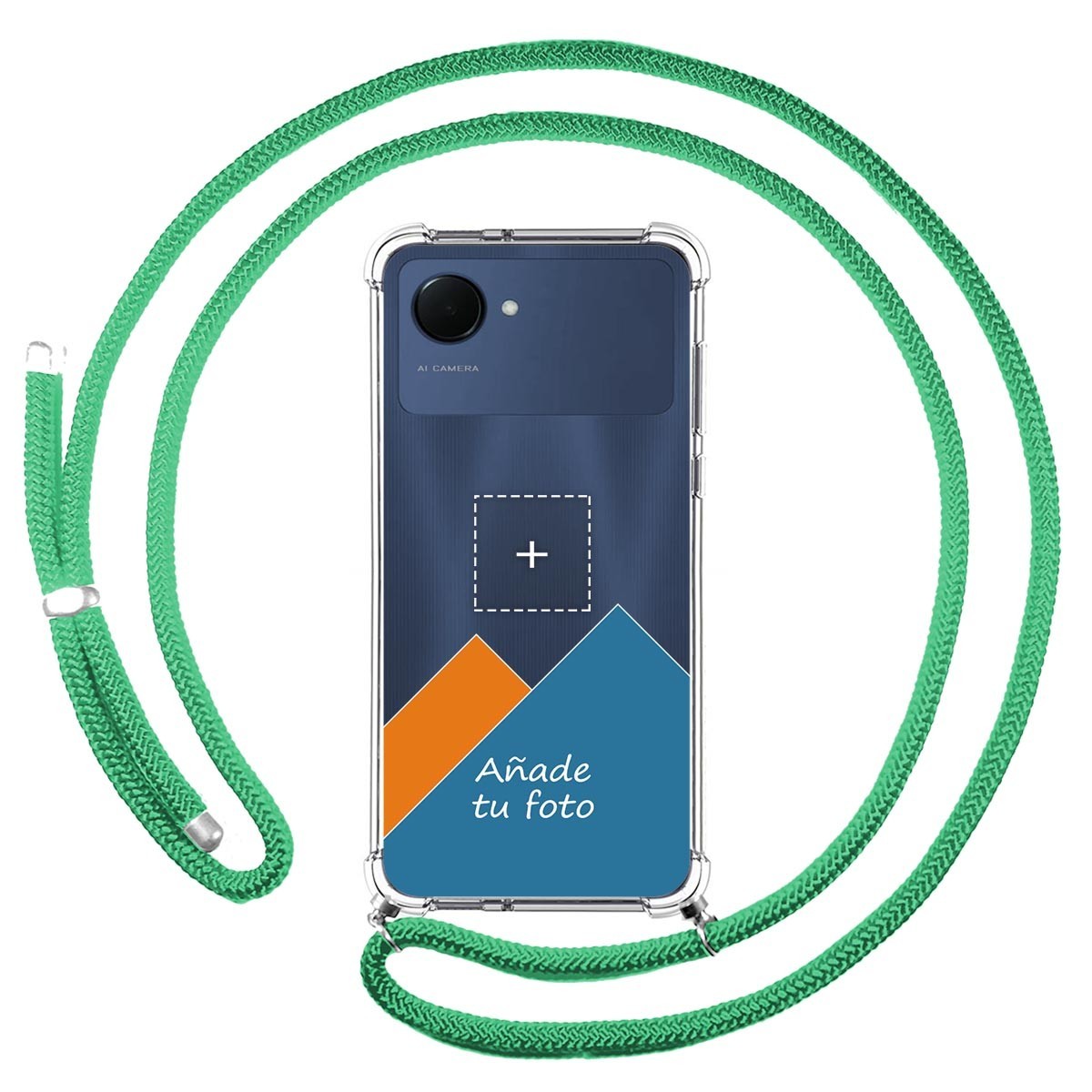 Personaliza tu Funda Colgante Transparente para Realme Narzo 50i Prime con Cordon Verde Agua Dibujo Personalizada