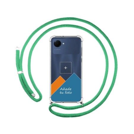 Personaliza tu Funda Colgante Transparente para Realme Narzo 50i Prime con Cordon Verde Agua Dibujo Personalizada