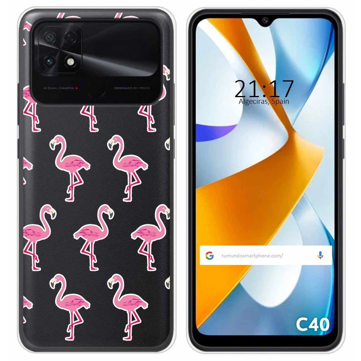 Funda Silicona Transparente para Xiaomi POCO C40 diseño Flamenco Dibujos