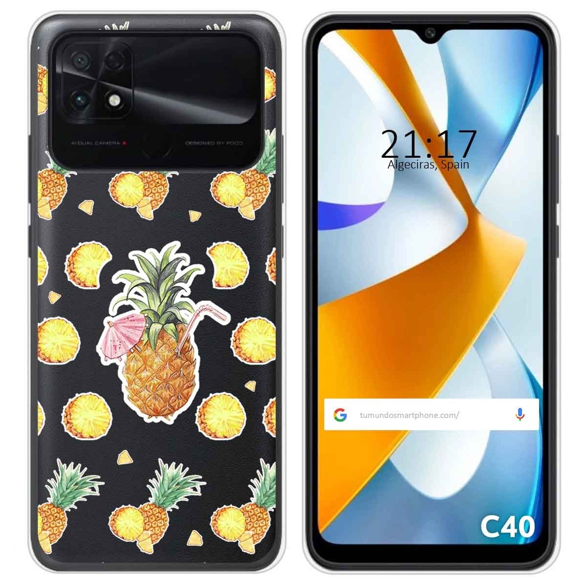 Funda Silicona Transparente para Xiaomi POCO C40 diseño Piña Dibujos