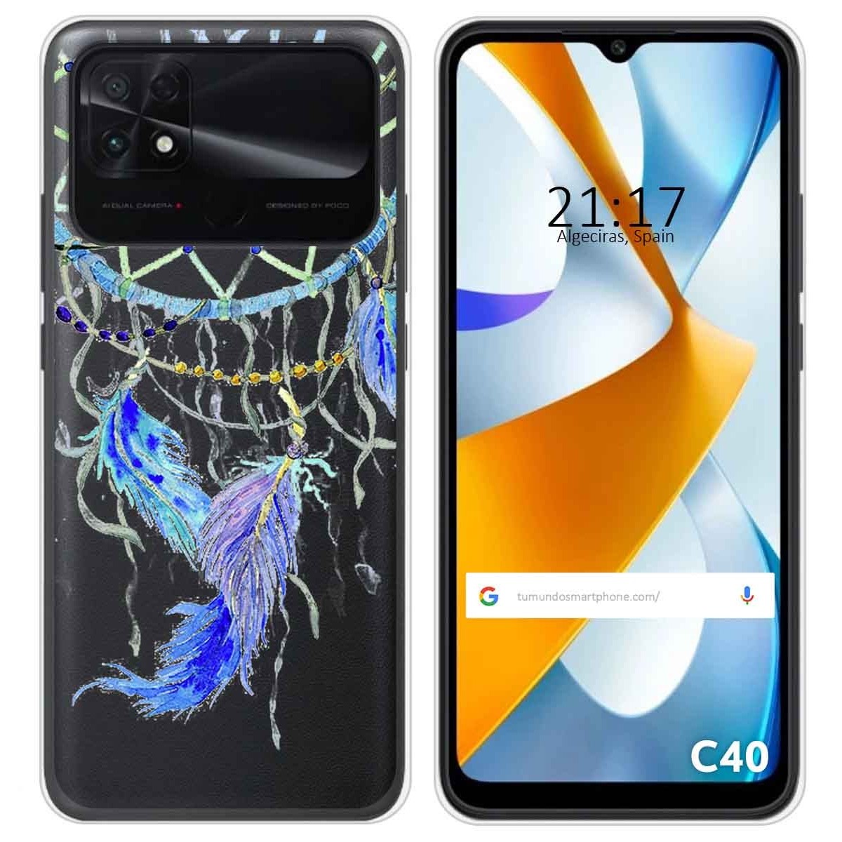 Funda Silicona Transparente para Xiaomi POCO C40 diseño Plumas Dibujos