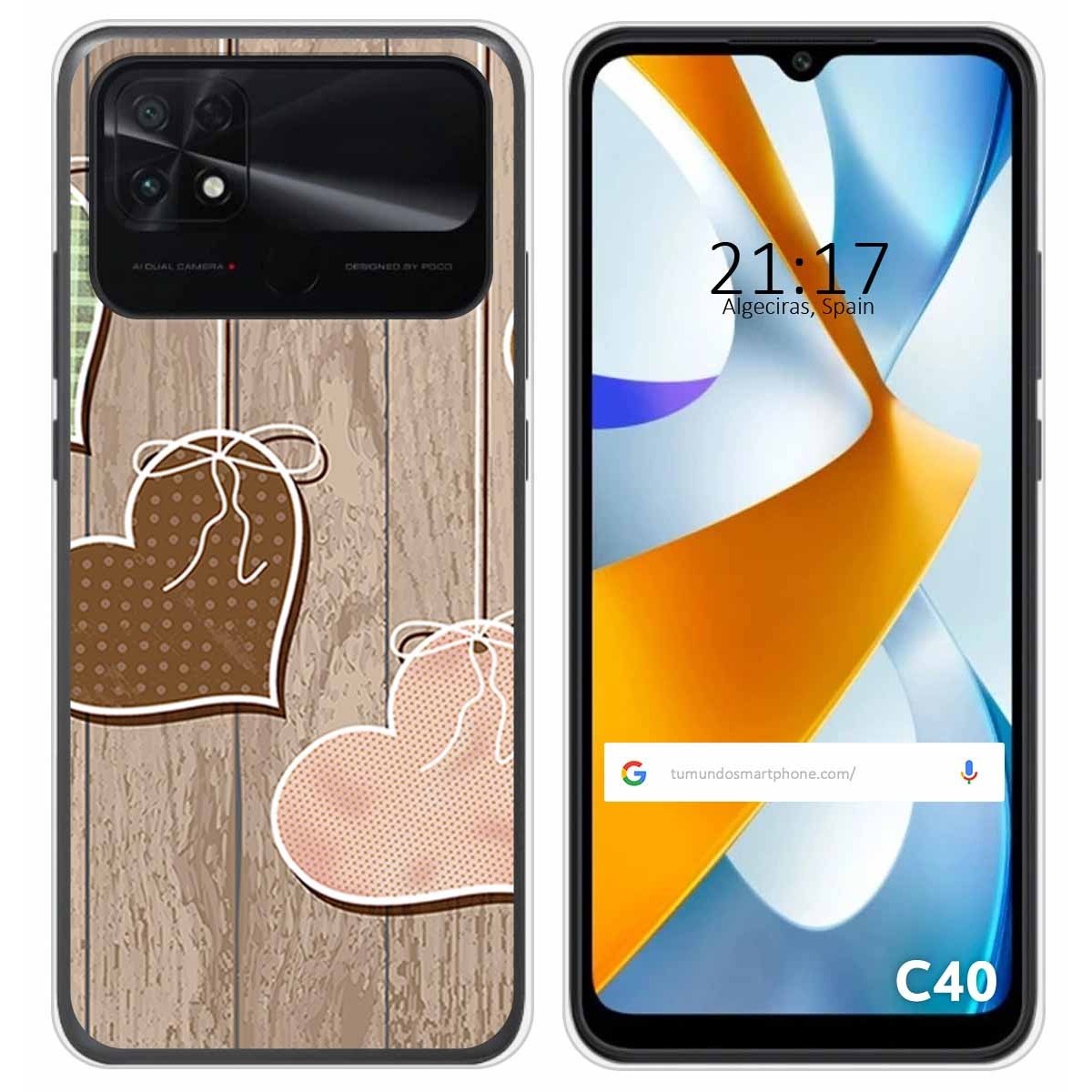 Funda Silicona para Xiaomi POCO C40 diseño Corazones Madera Dibujos