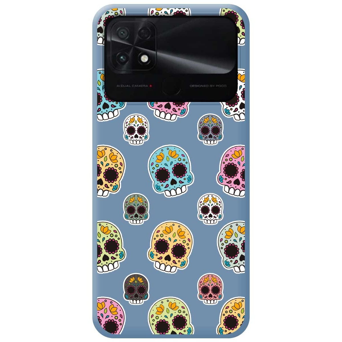 Funda Silicona Líquida Azul para Xiaomi POCO C40 diseño Catrina Dibujos