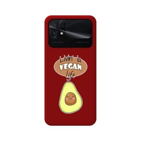 Funda Silicona Líquida Roja para Xiaomi POCO C40 diseño Vegan Life Dibujos