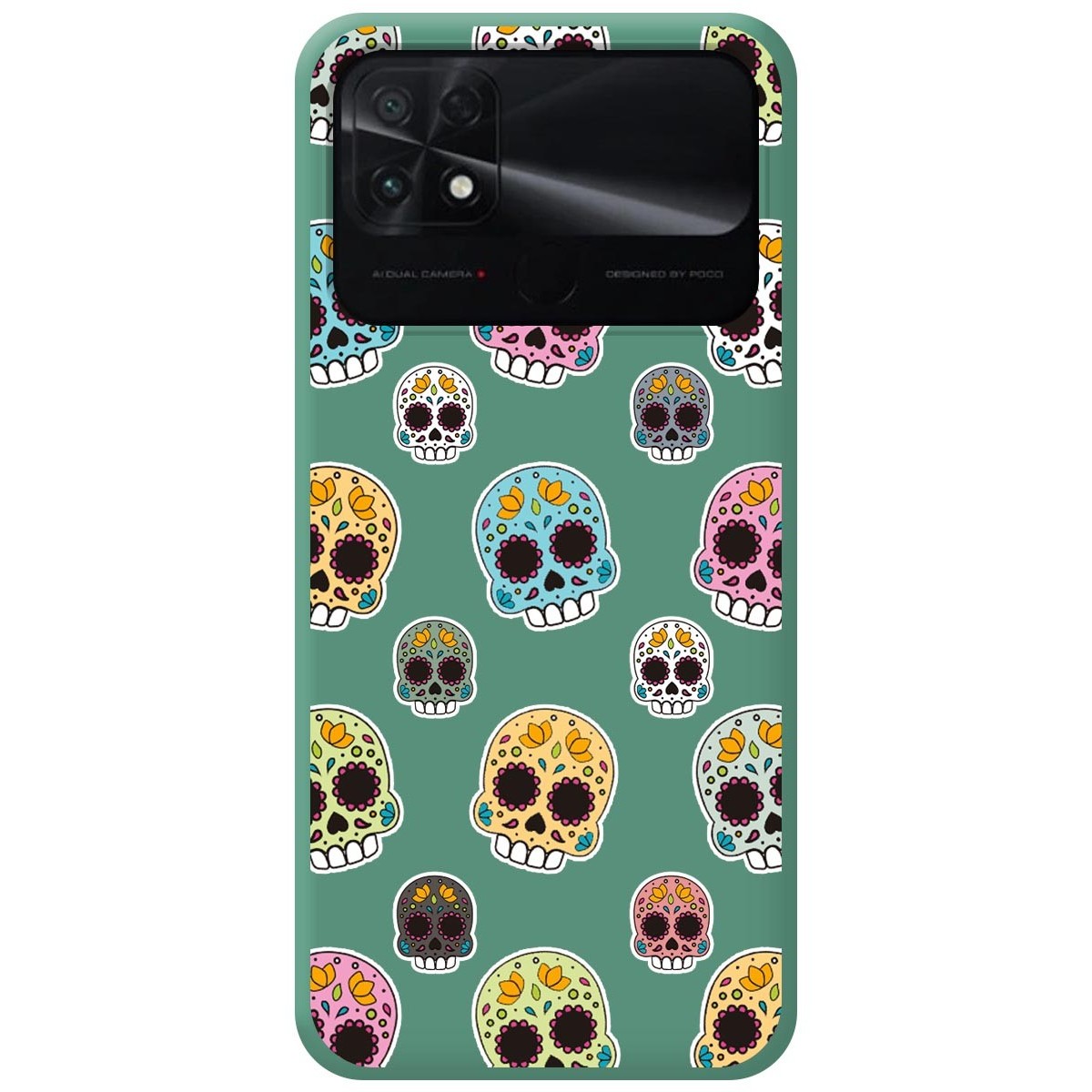 Funda Silicona Líquida Verde para Xiaomi POCO C40 diseño Catrina Dibujos