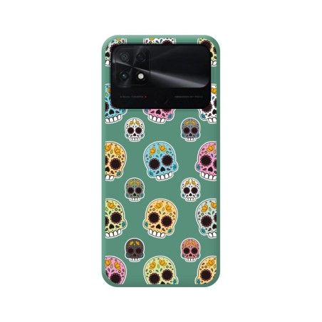 Funda Silicona Líquida Verde para Xiaomi POCO C40 diseño Catrina Dibujos