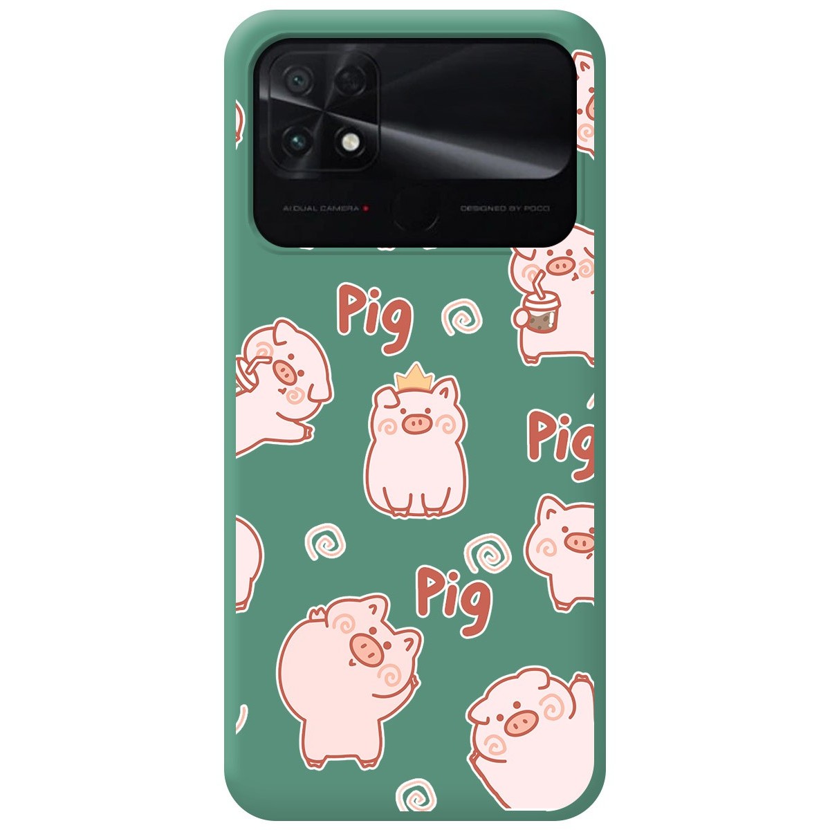 Funda Silicona Líquida Verde para Xiaomi POCO C40 diseño Cerdos Dibujos