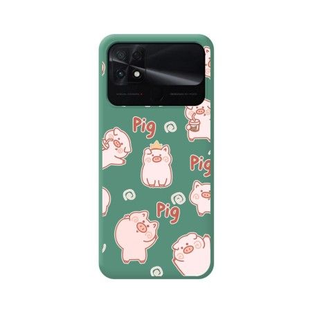 Funda Silicona Líquida Verde para Xiaomi POCO C40 diseño Cerdos Dibujos